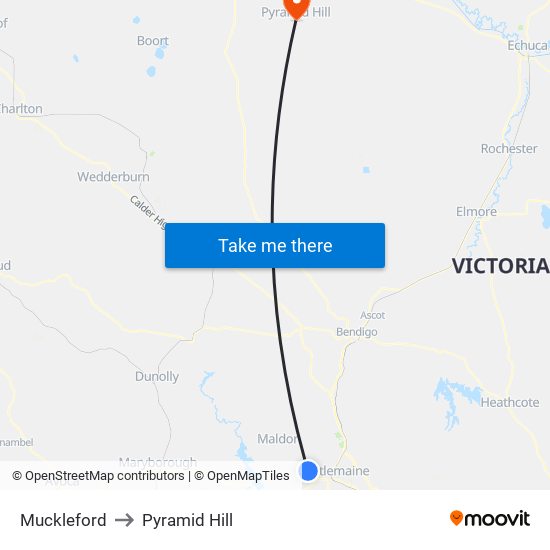 Muckleford to Pyramid Hill map