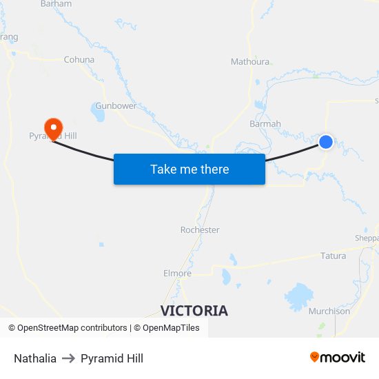 Nathalia to Pyramid Hill map