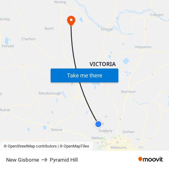 New Gisborne to Pyramid Hill map