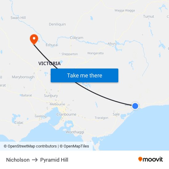 Nicholson to Pyramid Hill map