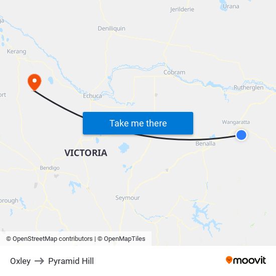 Oxley to Pyramid Hill map