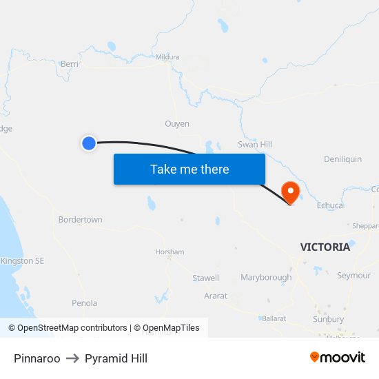 Pinnaroo to Pyramid Hill map