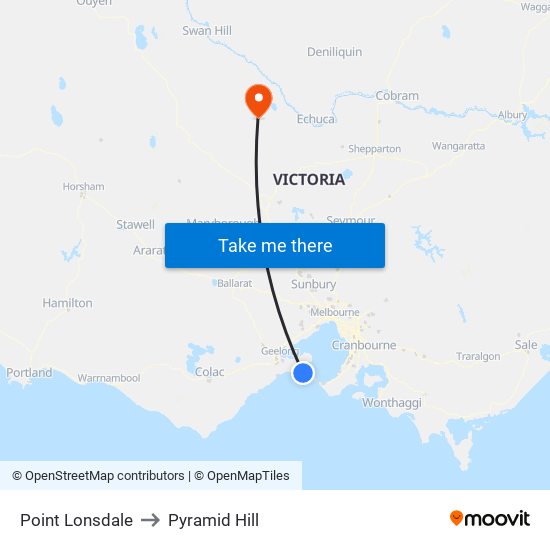 Point Lonsdale to Pyramid Hill map