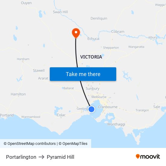 Portarlington to Pyramid Hill map