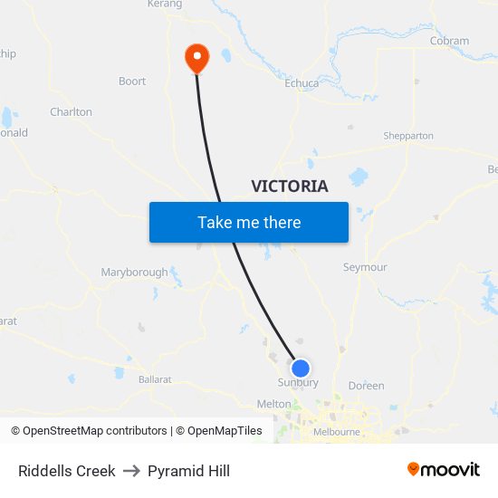 Riddells Creek to Pyramid Hill map