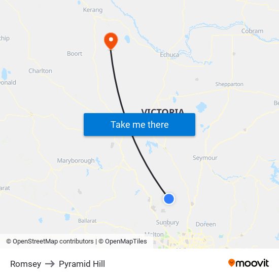 Romsey to Pyramid Hill map