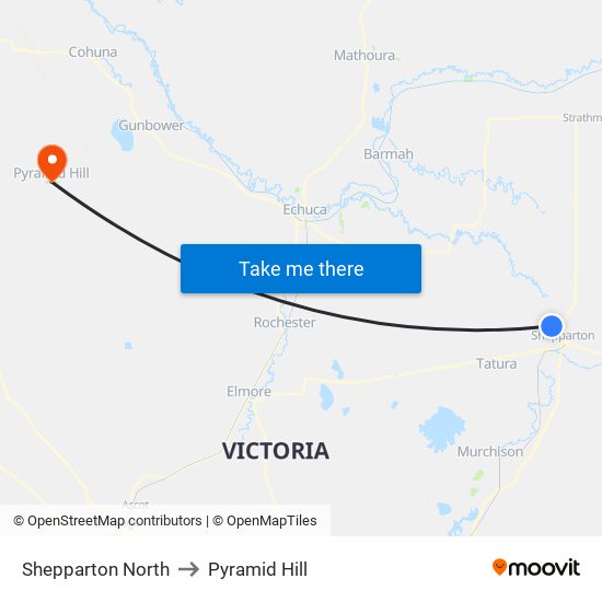 Shepparton North to Pyramid Hill map