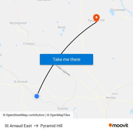 St Arnaud East to Pyramid Hill map