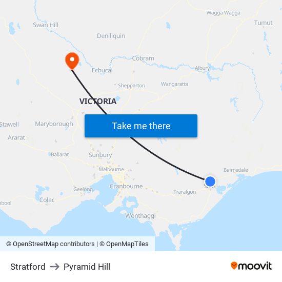 Stratford to Pyramid Hill map