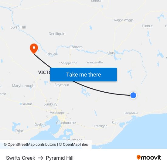 Swifts Creek to Pyramid Hill map