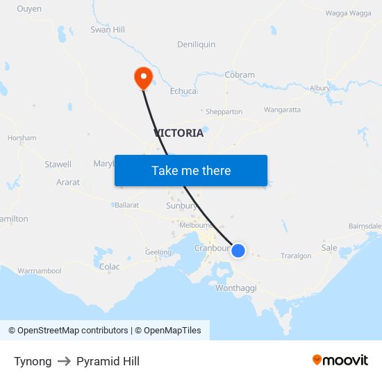 Tynong to Pyramid Hill map