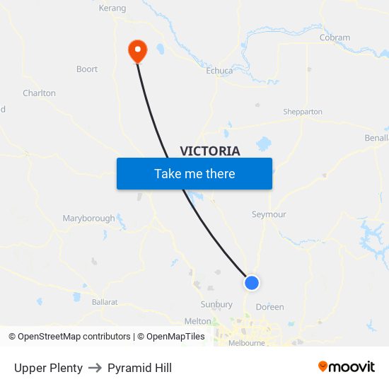 Upper Plenty to Pyramid Hill map