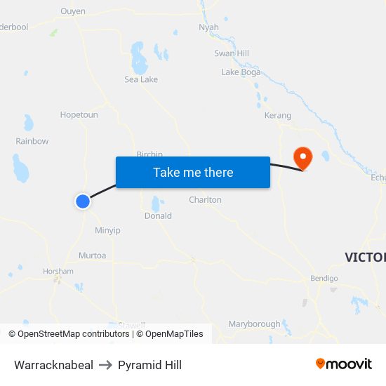 Warracknabeal to Pyramid Hill map