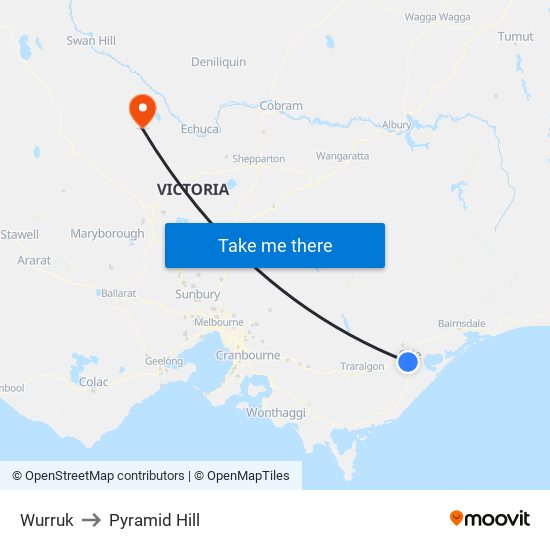 Wurruk to Pyramid Hill map
