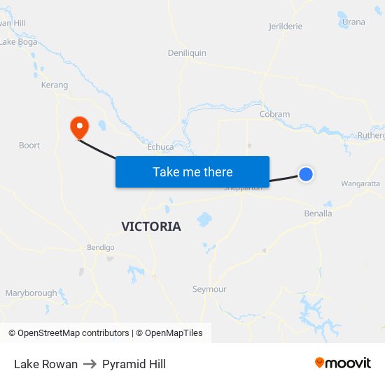 Lake Rowan to Pyramid Hill map