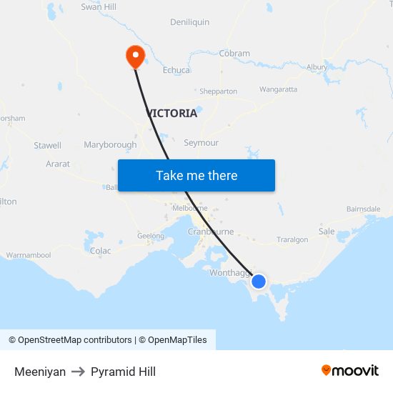 Meeniyan to Pyramid Hill map