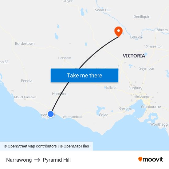 Narrawong to Pyramid Hill map