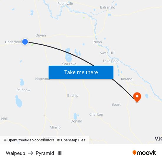 Walpeup to Pyramid Hill map