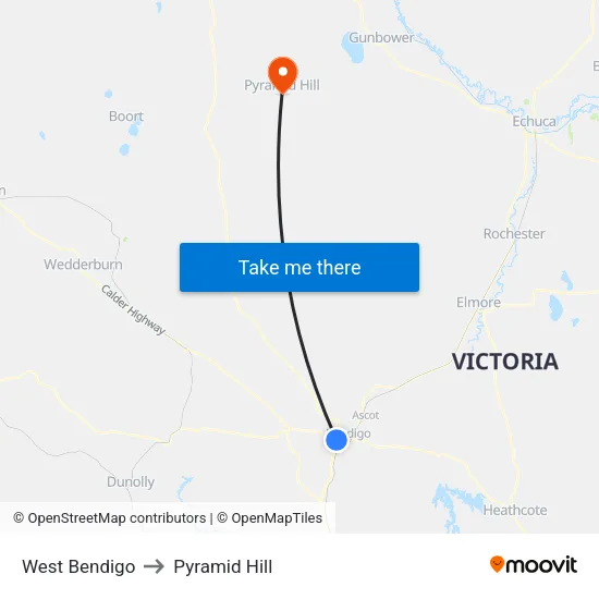 West Bendigo to Pyramid Hill map