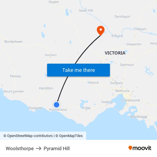 Woolsthorpe to Pyramid Hill map