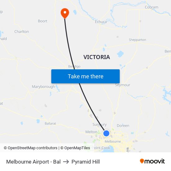 Melbourne Airport - Bal to Pyramid Hill map