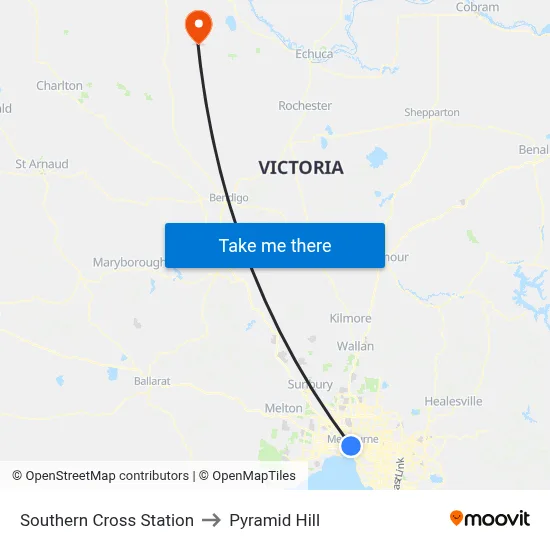 Southern Cross Station to Pyramid Hill map