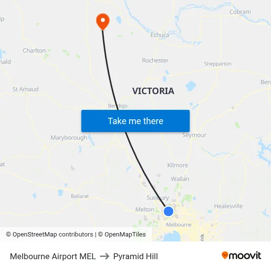 Melbourne Airport MEL to Pyramid Hill map