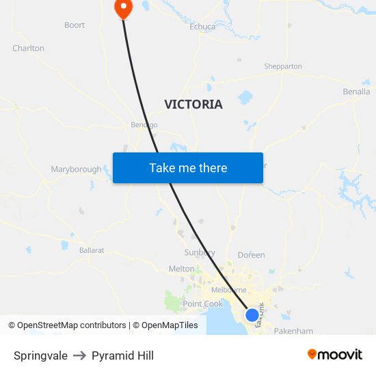 Springvale to Pyramid Hill map