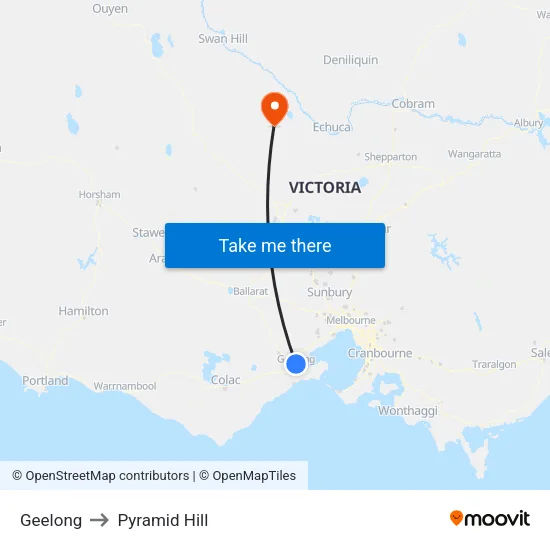 Geelong to Pyramid Hill map