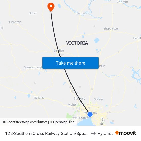 122-Southern Cross Railway Station/Spencer St (Melbourne City) to Pyramid Hill map