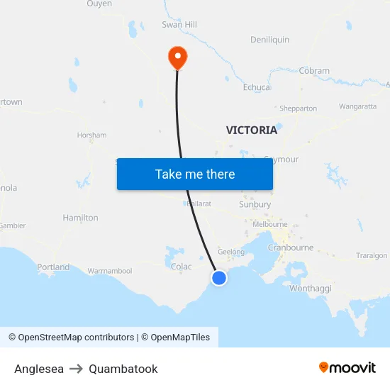 Anglesea to Quambatook map