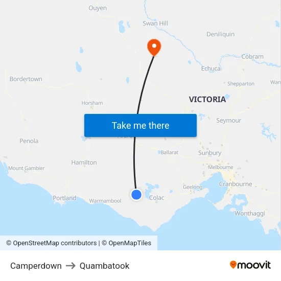 Camperdown to Quambatook map