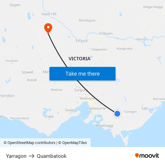 Yarragon to Quambatook map