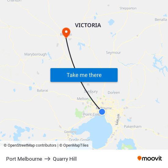 Port Melbourne to Quarry Hill map