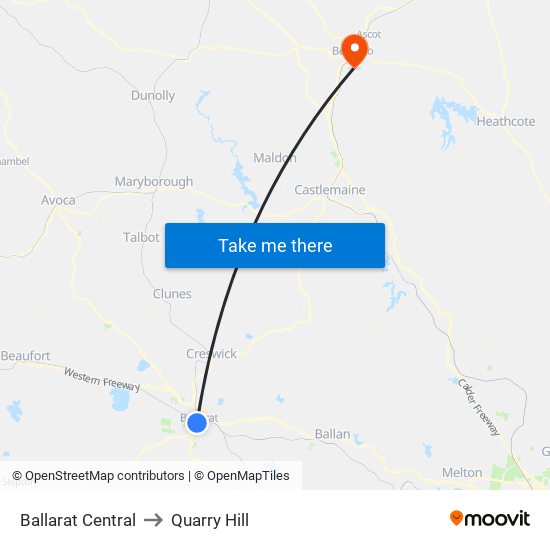 Ballarat Central to Quarry Hill map