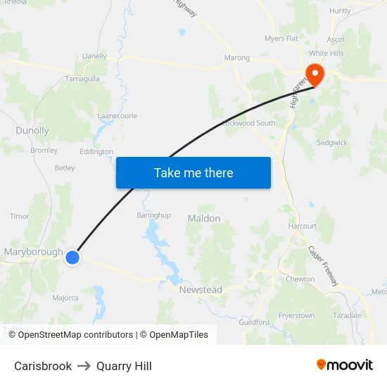 Carisbrook to Quarry Hill map