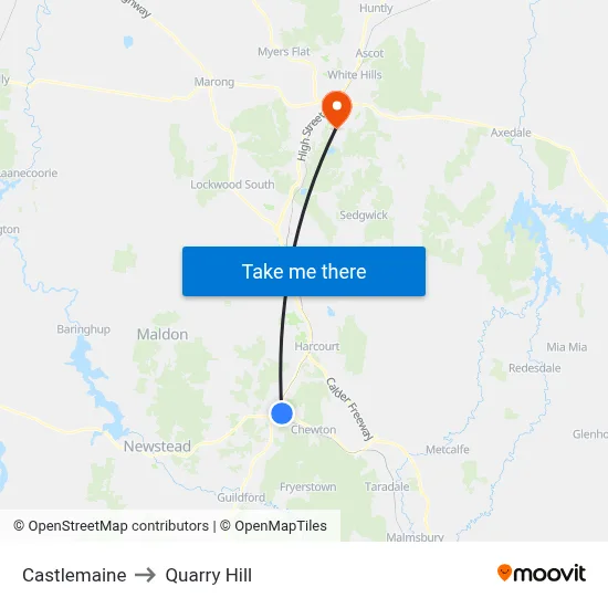 Castlemaine to Quarry Hill map
