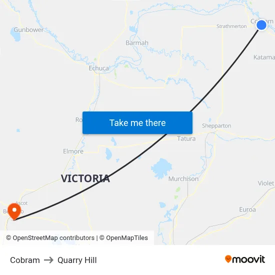Cobram to Quarry Hill map