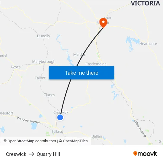 Creswick to Quarry Hill map