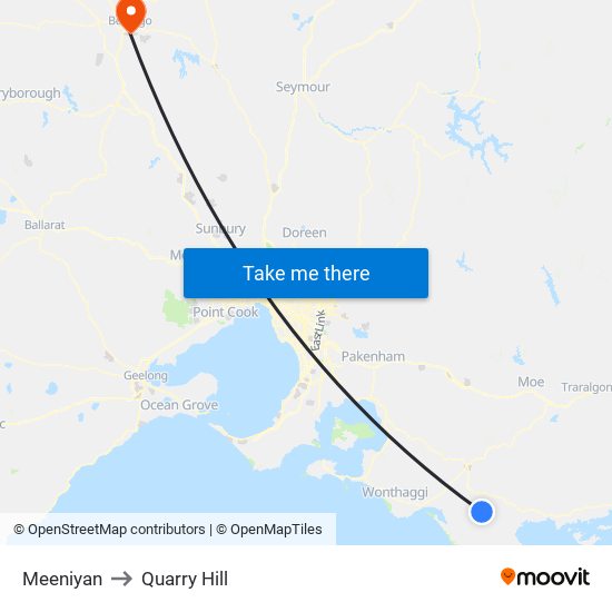 Meeniyan to Quarry Hill map