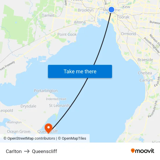 Carlton to Queenscliff map