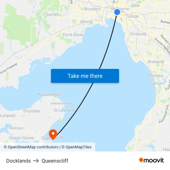Docklands to Queenscliff map