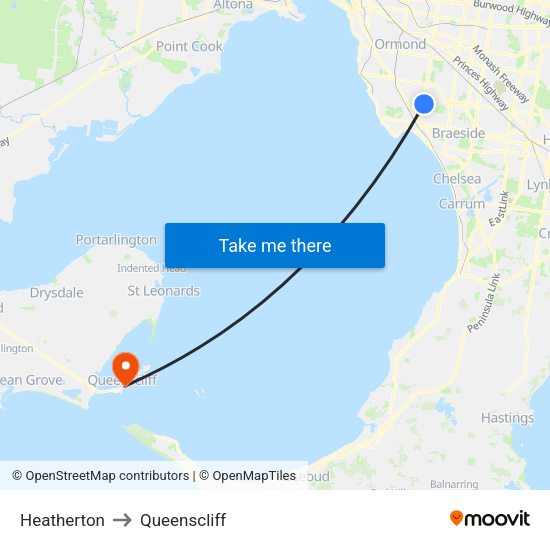 Heatherton to Queenscliff, Melbourne with public transportation