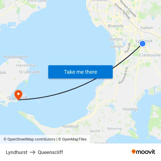Lyndhurst to Queenscliff map