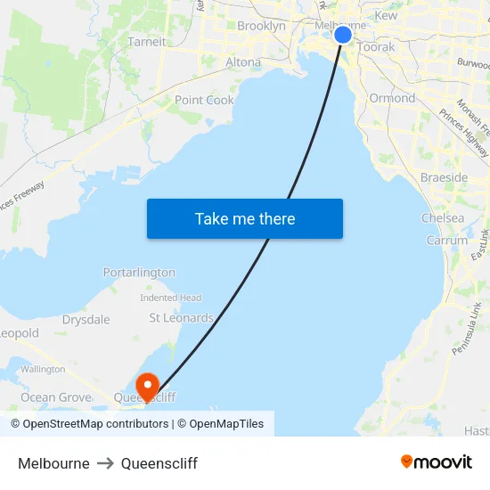 Melbourne to Queenscliff map