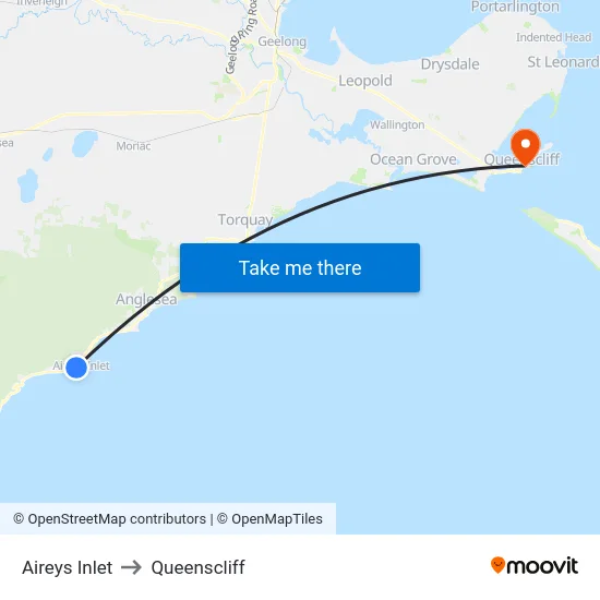 Aireys Inlet to Queenscliff map