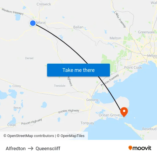 Alfredton to Queenscliff map
