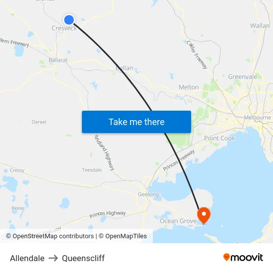 Allendale to Queenscliff map