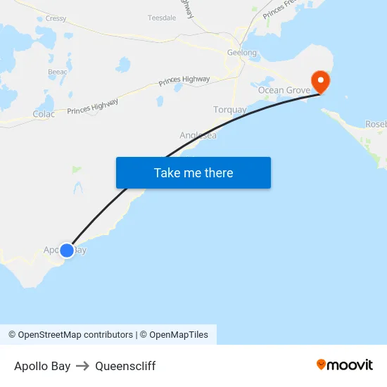 Apollo Bay to Queenscliff map