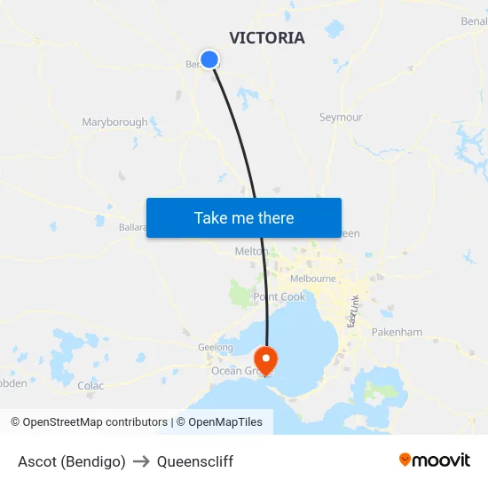 Ascot (Bendigo) to Queenscliff map